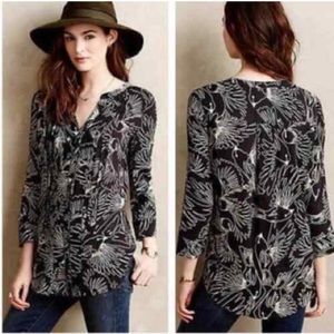 Anthro - Maeve | Black Bird print Pinktuck Top